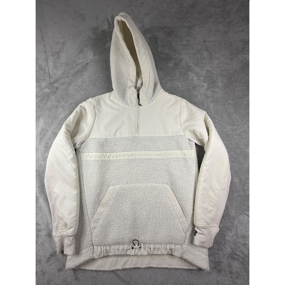 New Balance Pullover Hoodie Women XS Cream Sherpa Fleece Quarter Zip Running